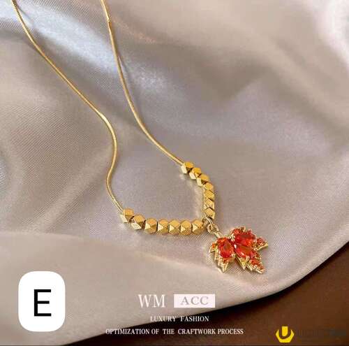 Red Maple Leaf Gold Plated Necklace-408 Red Maple Leaf Gold Plated Necklace